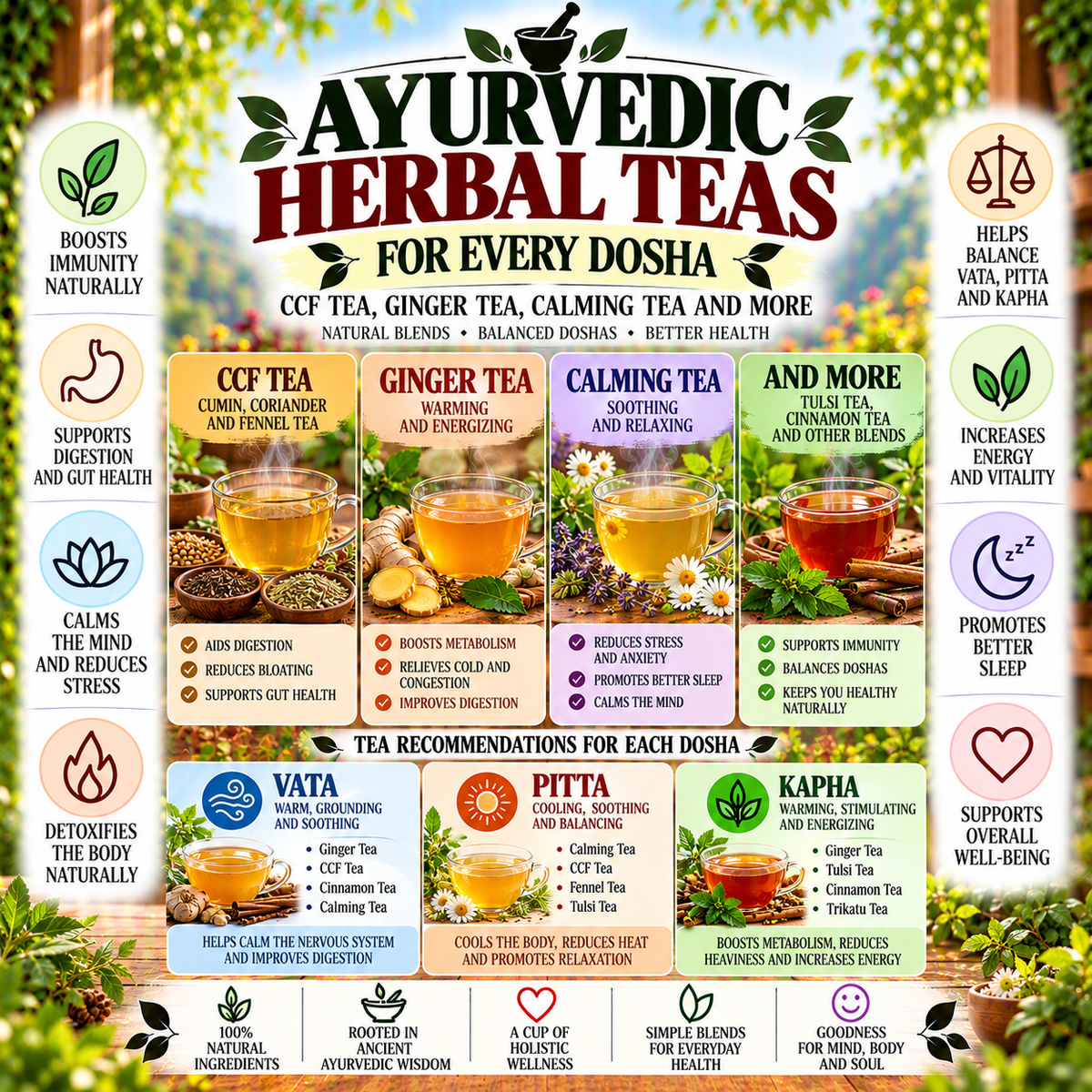 Ayurvedic Herbal Teas for Every Dosha: CCF Tea, Ginger Tea, Calming Tea and More