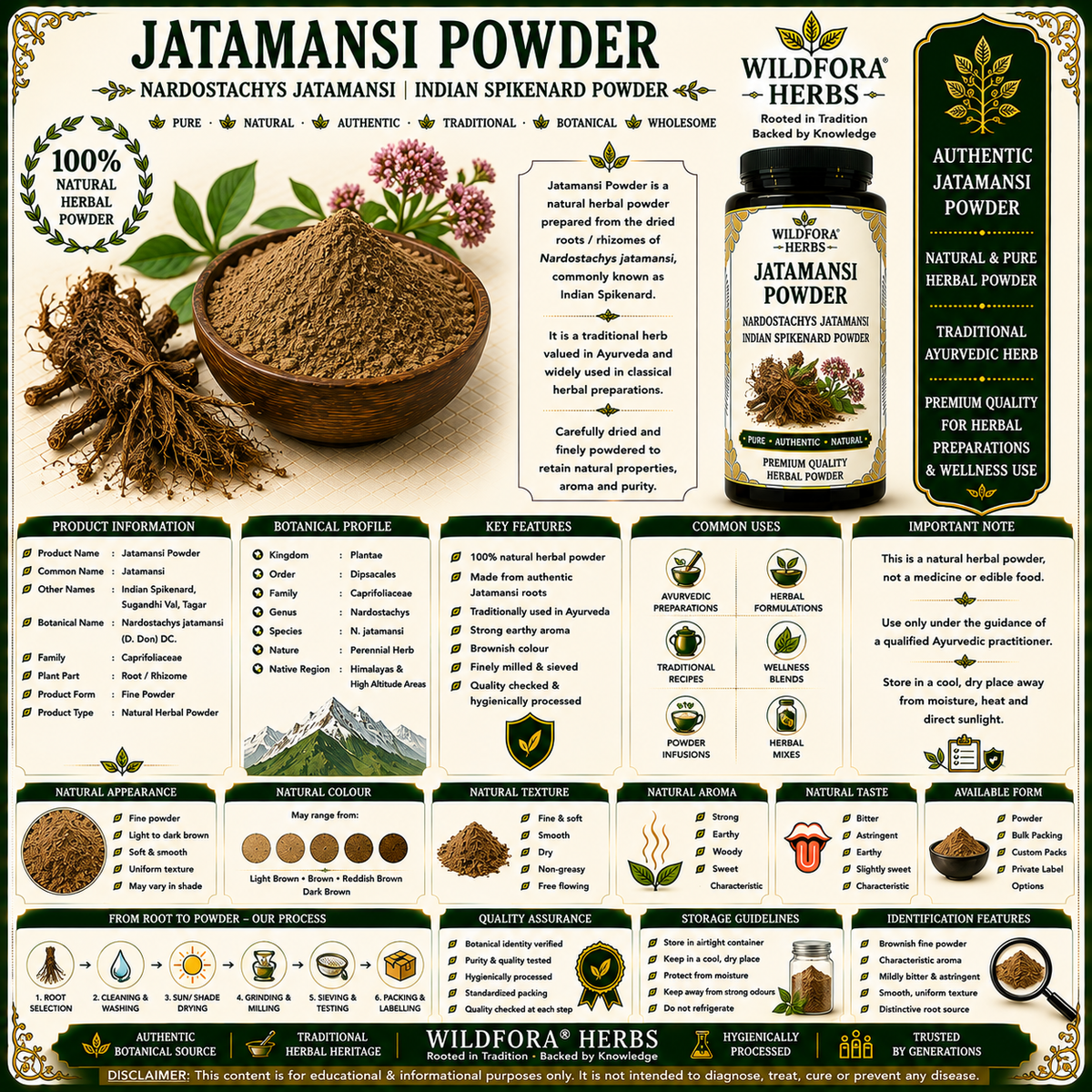 Jatamansi Powder Nardostachys jatamansi | Indian Spikenard Herbal Powder