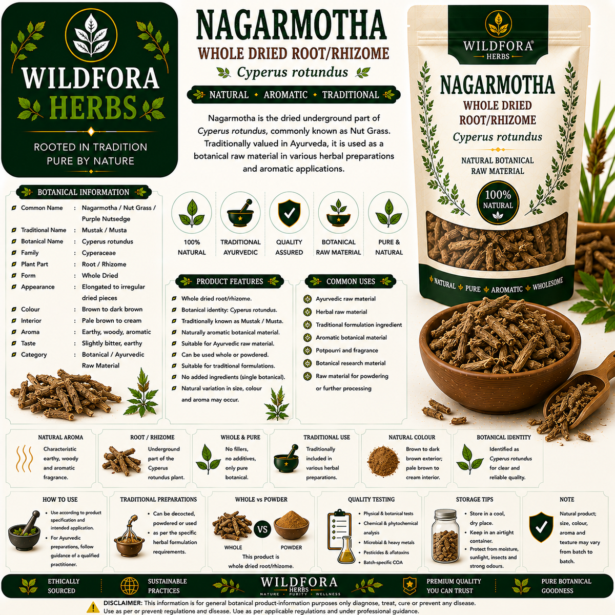 Nagarmotha Cyperus Rotundus Whole | Natural Sedge Root