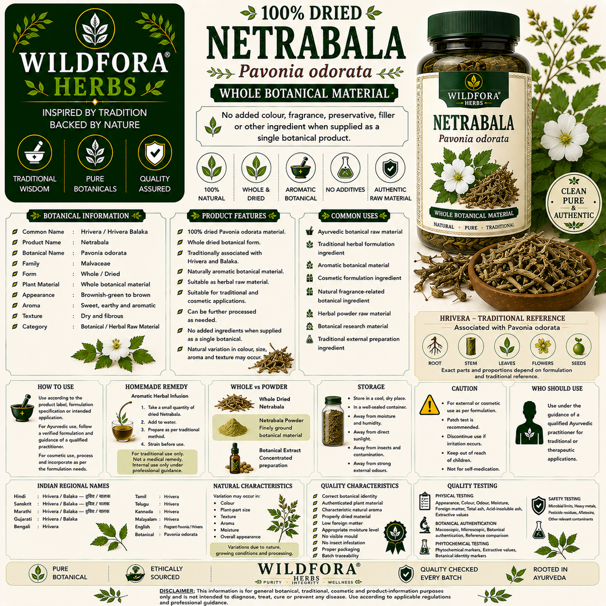Netrabala Pavonia Odorata Whole | Natural Hrivera Balaka Herb