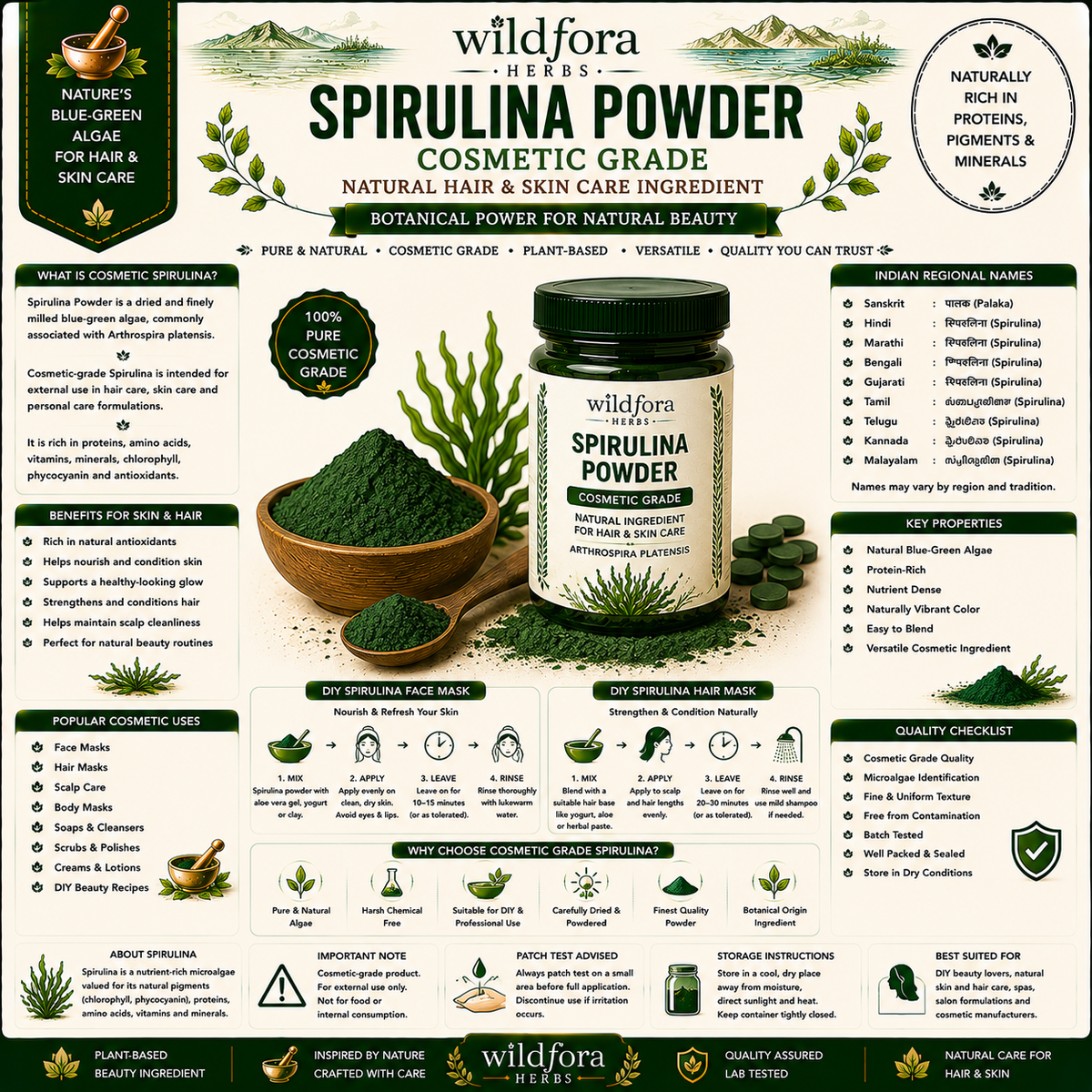 Spirulina Powder Cosmetic Grade | Hair & Skin Care | Natural Spirulina