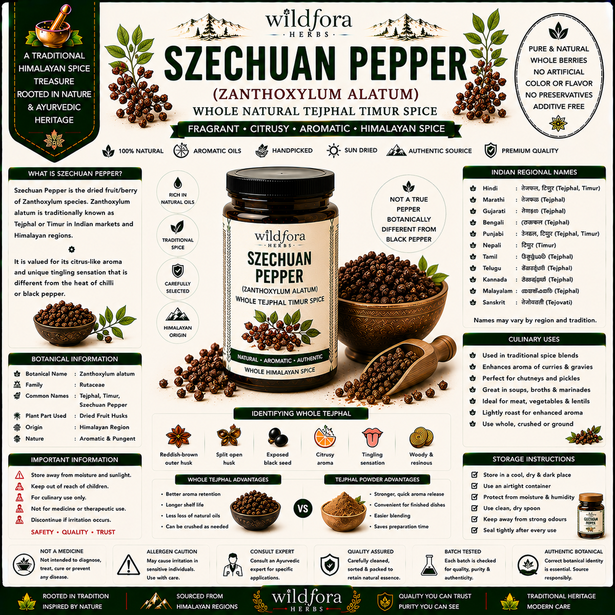 Whole natural Tejphal (Zanthoxylum alatum), traditionally known as Timur in Himalayan regions.