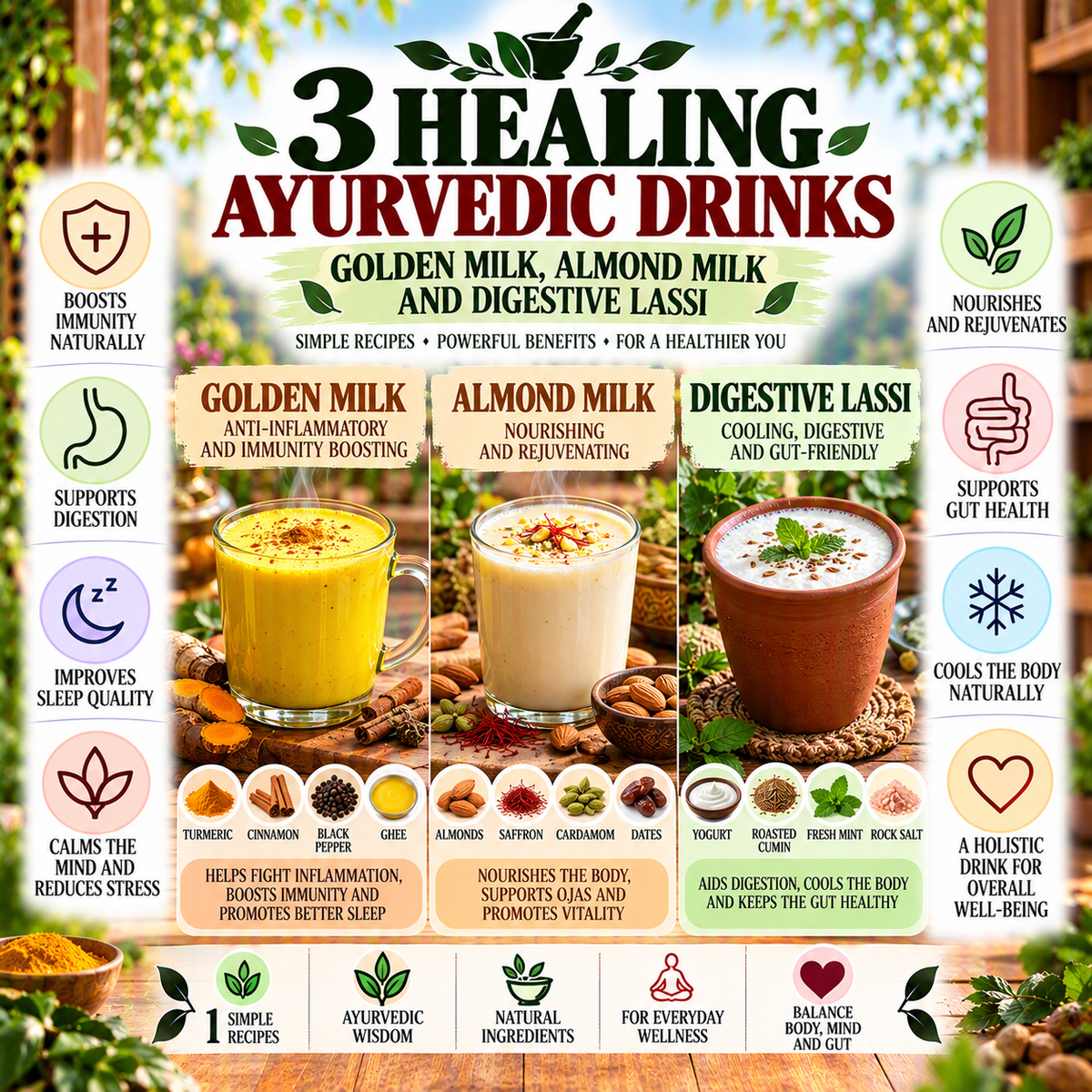 3 Healing Ayurvedic Drinks: Golden Milk, Almond Milk and Digestive Lassi