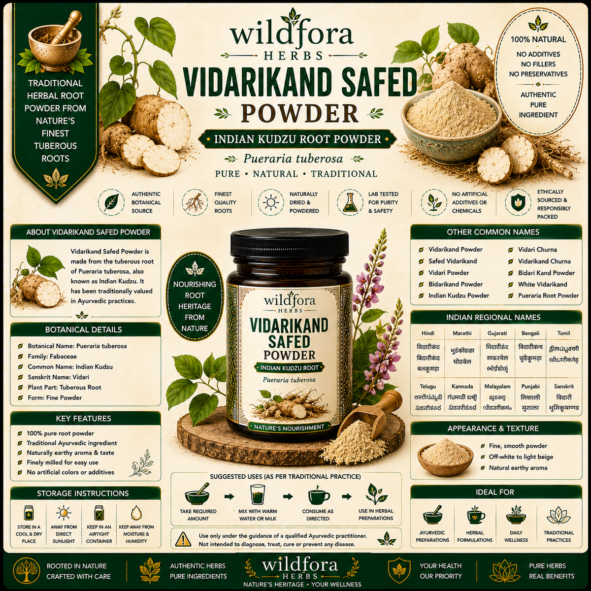Vidarikand Safed Powder Indian Kudzu Herbal Root Powder