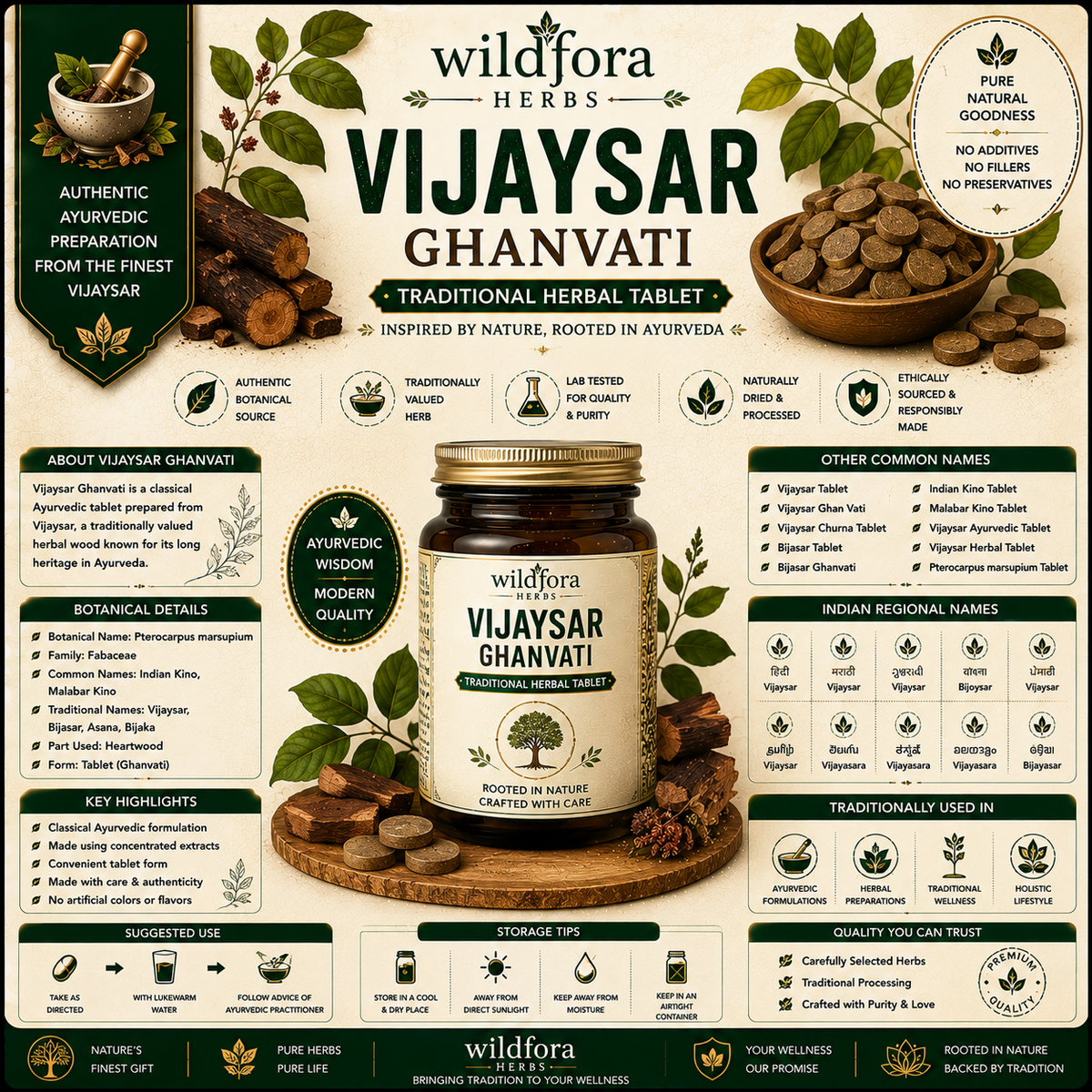 Vijaysar Ghanvati (Vijay Sar  Bijasar  Indian Kino) – Herbal Tablet Inspired by the Wild Forest