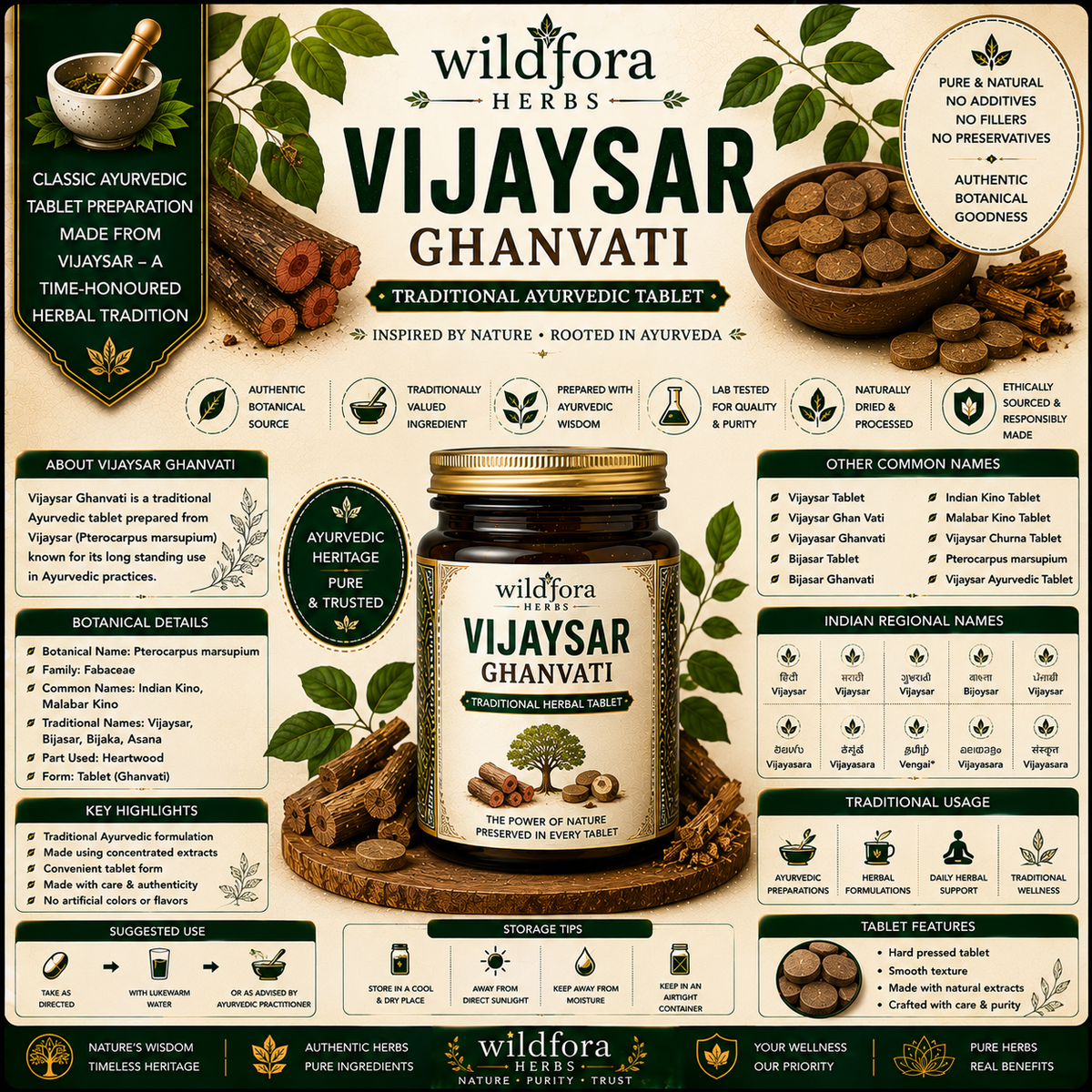 Vijaysar Ghanvati (Vijay Sar  Bijasar  Indian Kino) – Herbal Tablet Inspired by the Wild Forest