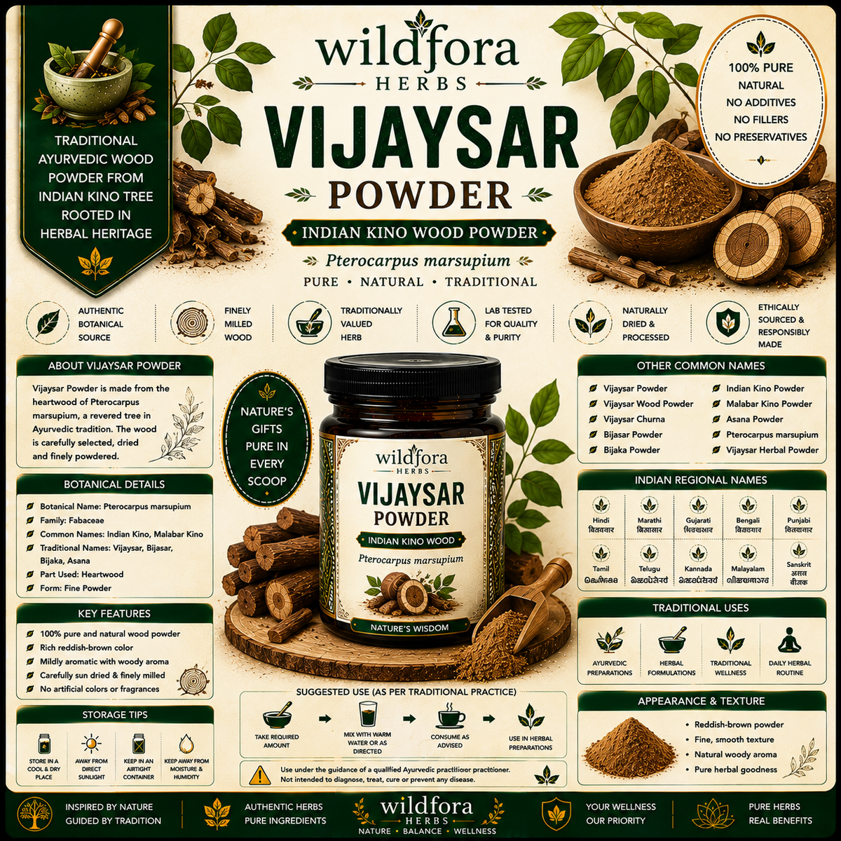  Vijaysar Powder Pterocarpus marsupium  Malabar Kino Wood Powder
