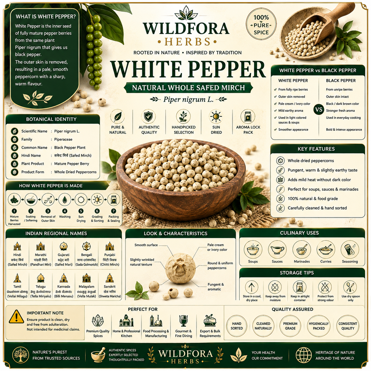 White Pepper Piper Nigrum Whole Natural Safed Mirch