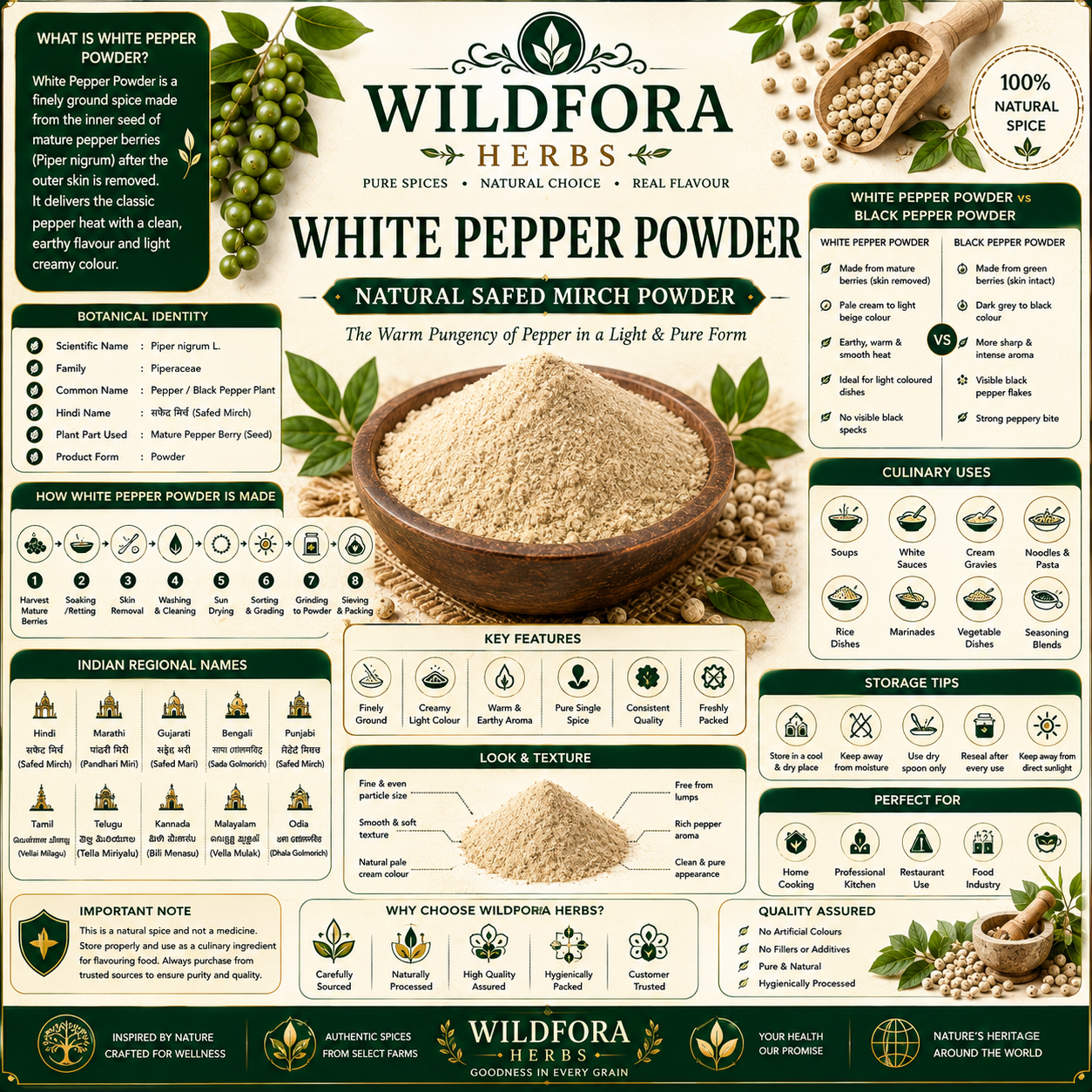White Pepper Powder Piper Nigrum Natural Safed Mirch