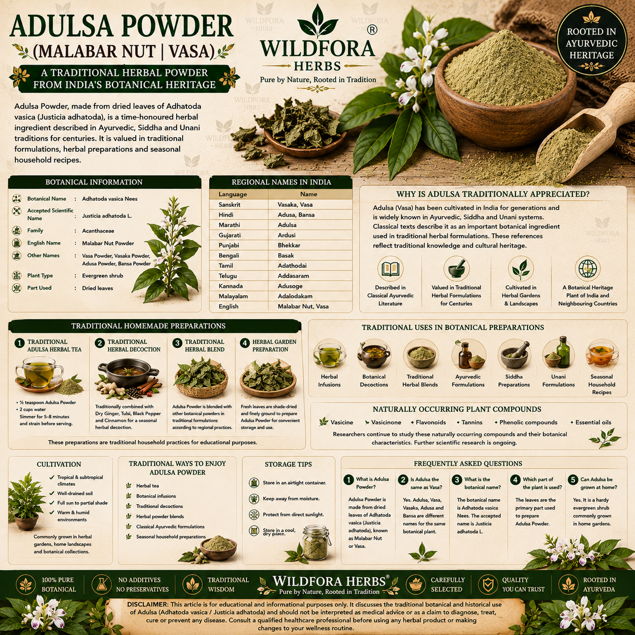 Adulsa Powder Malabar Nut Vasa | Natural Herbal Powder