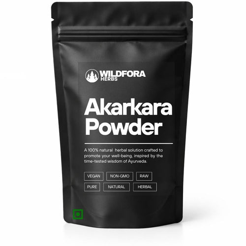 akarkara powder, pellitory root, anacyclus pyrethrum, herbal powder, natural supplement, wildfora, root powder, herbal wellness, ayurvedic powder, traditional herb