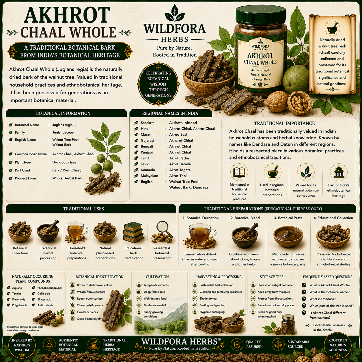 Akhrot Chaal Walnut Tree Peel Whole Juglans Regia Herbal Product