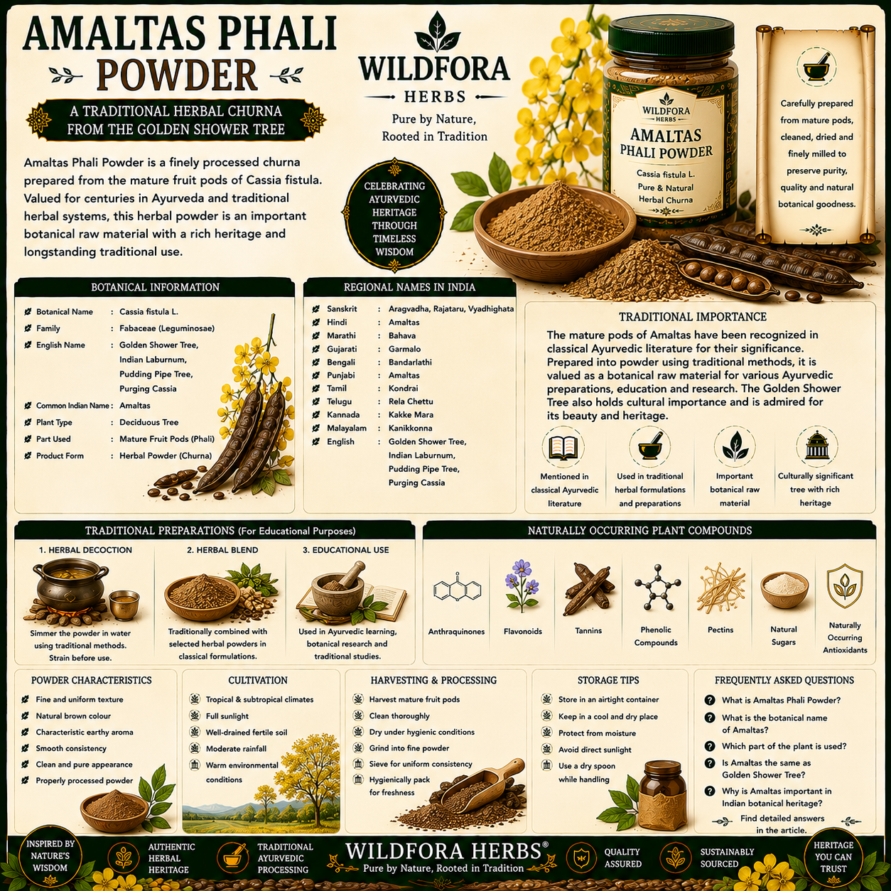 Amaltas Phali Powder (Cassia fistula): Herbal Churna, Botanical Guide & Traditional Herbal Heritage