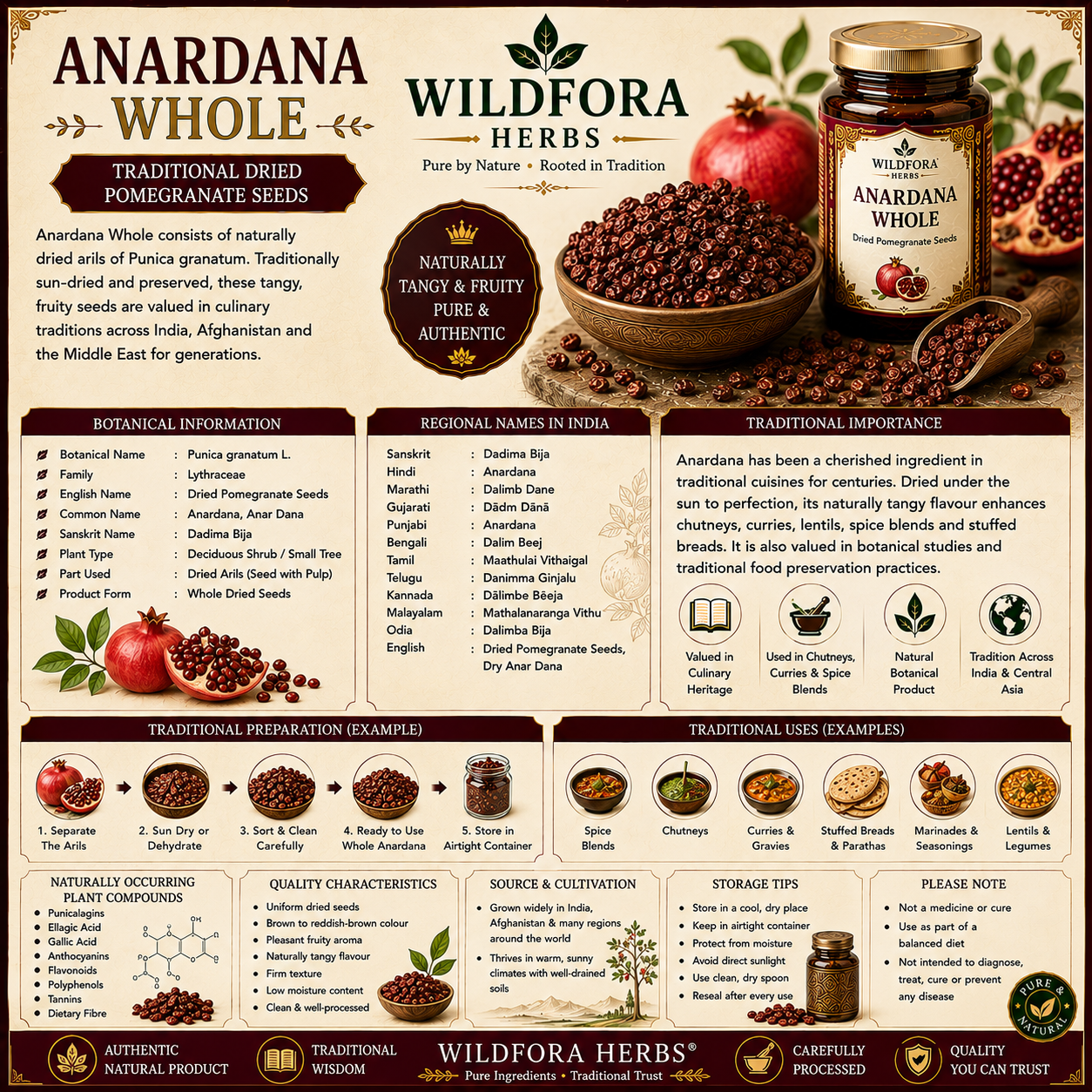 Anardana Whole Pomegranate Dry Seeds Punica Granatum