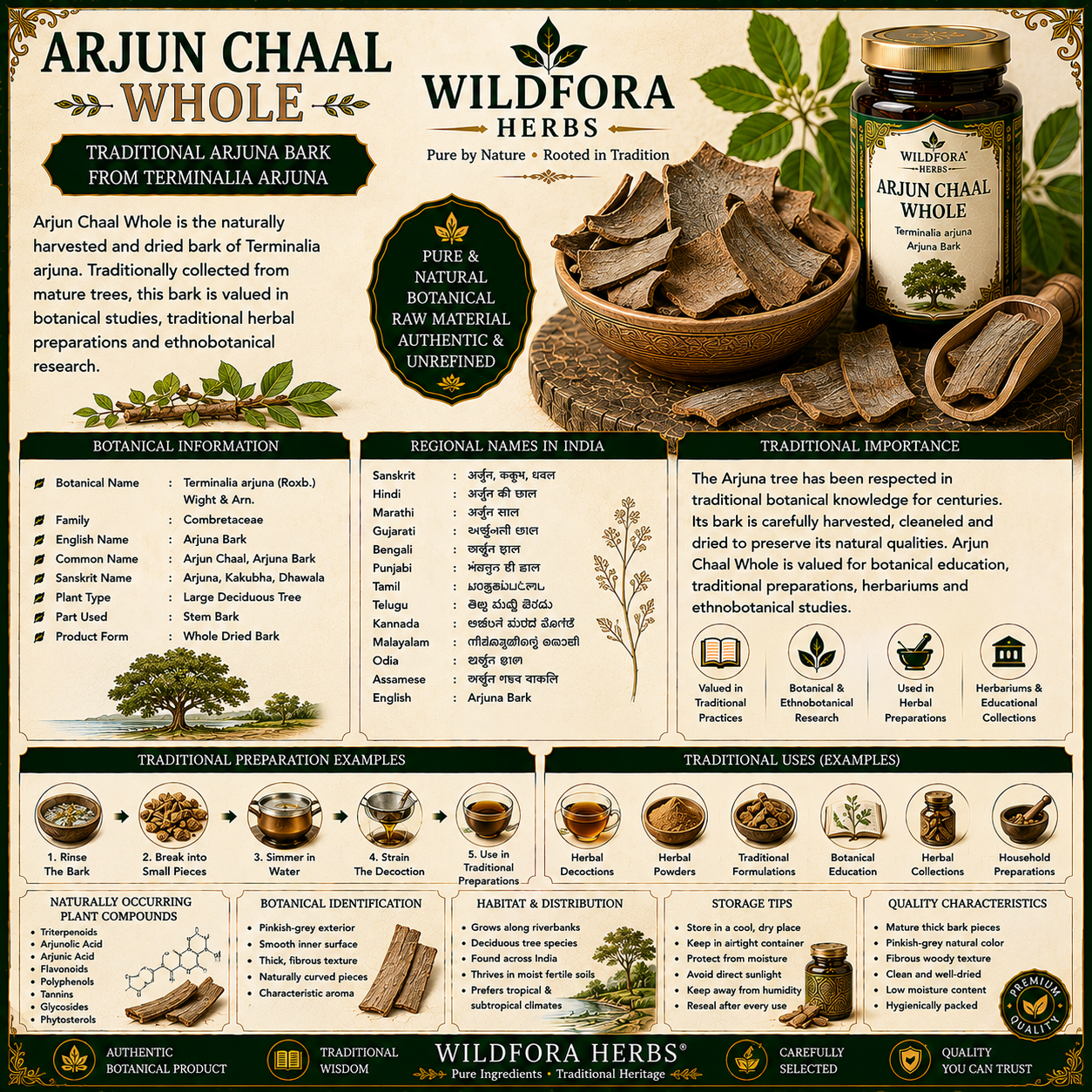 Arjun Chaal Whole Terminalia Arjuna Herbal Bark