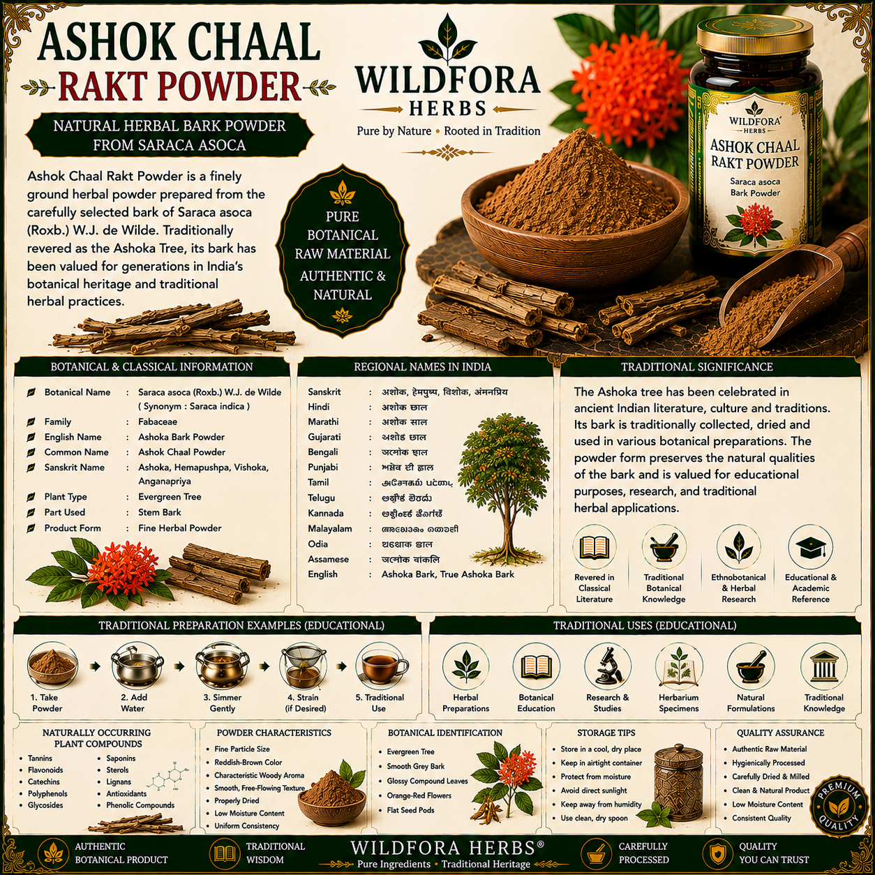 Ashok Chaal Rakt Powder Saraca Asoca | Ashoka Bark Herbal Powder