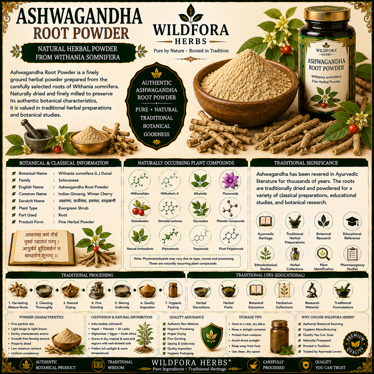 Ashwagandha Root Powder – Withania Somnifera | 100% Pure Herbal Powder | Traditionally Used for Daily Wellness | 100 Gms