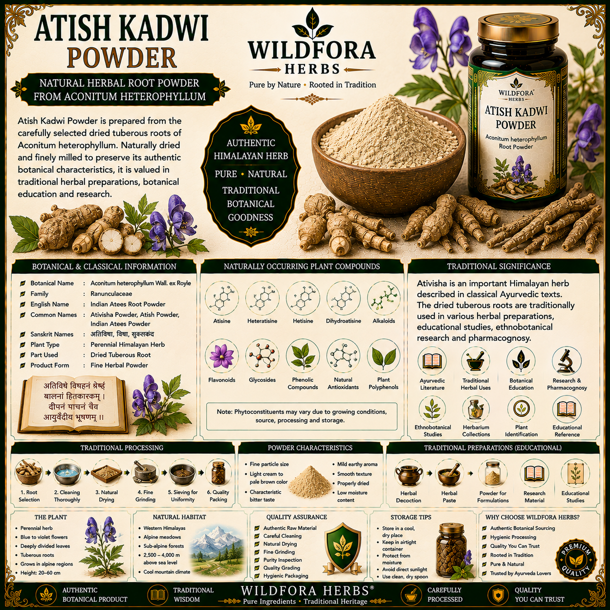 Atish Kadwi Powder Aconitum Heterophyllum | Ativisha Herbal Powder