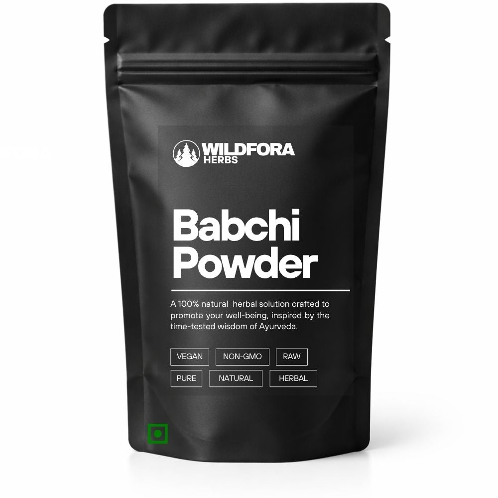babchi powder, bakuchi powder, psoralea corylifolia, herbal powder, natural supplement, wildfora, seed powder, herbal wellness, ayurvedic powder, traditional herb