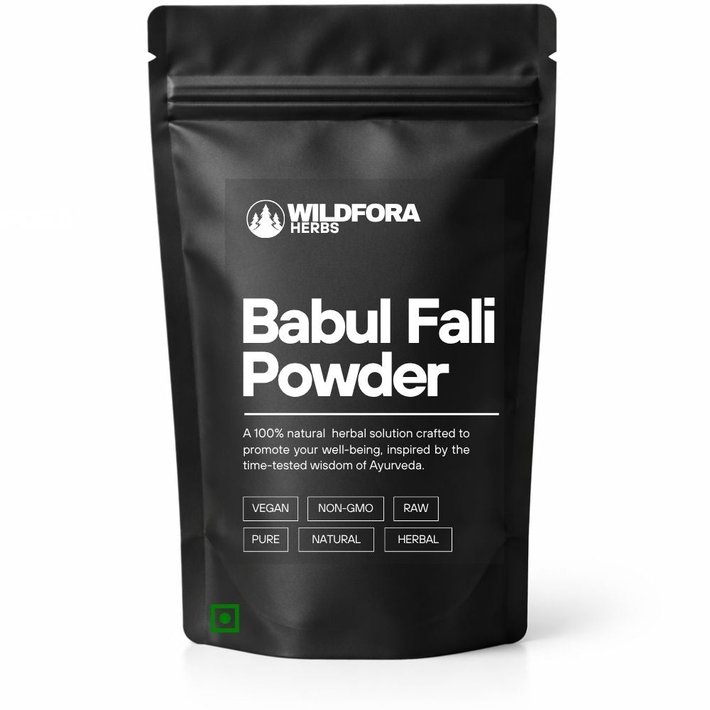 babul fali powder, acacia nilotica, babool phali, herbal powder, natural supplement, wildfora, pod powder, herbal wellness, ayurvedic powder, traditional herb