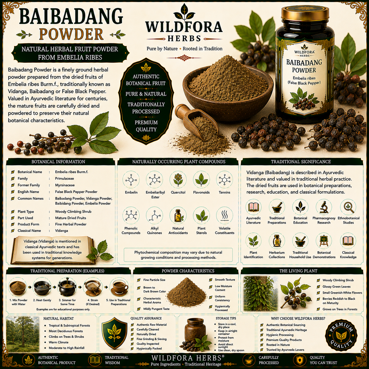 Baibadang Powder Embelia Ribes | Vidanga Herbal Powder