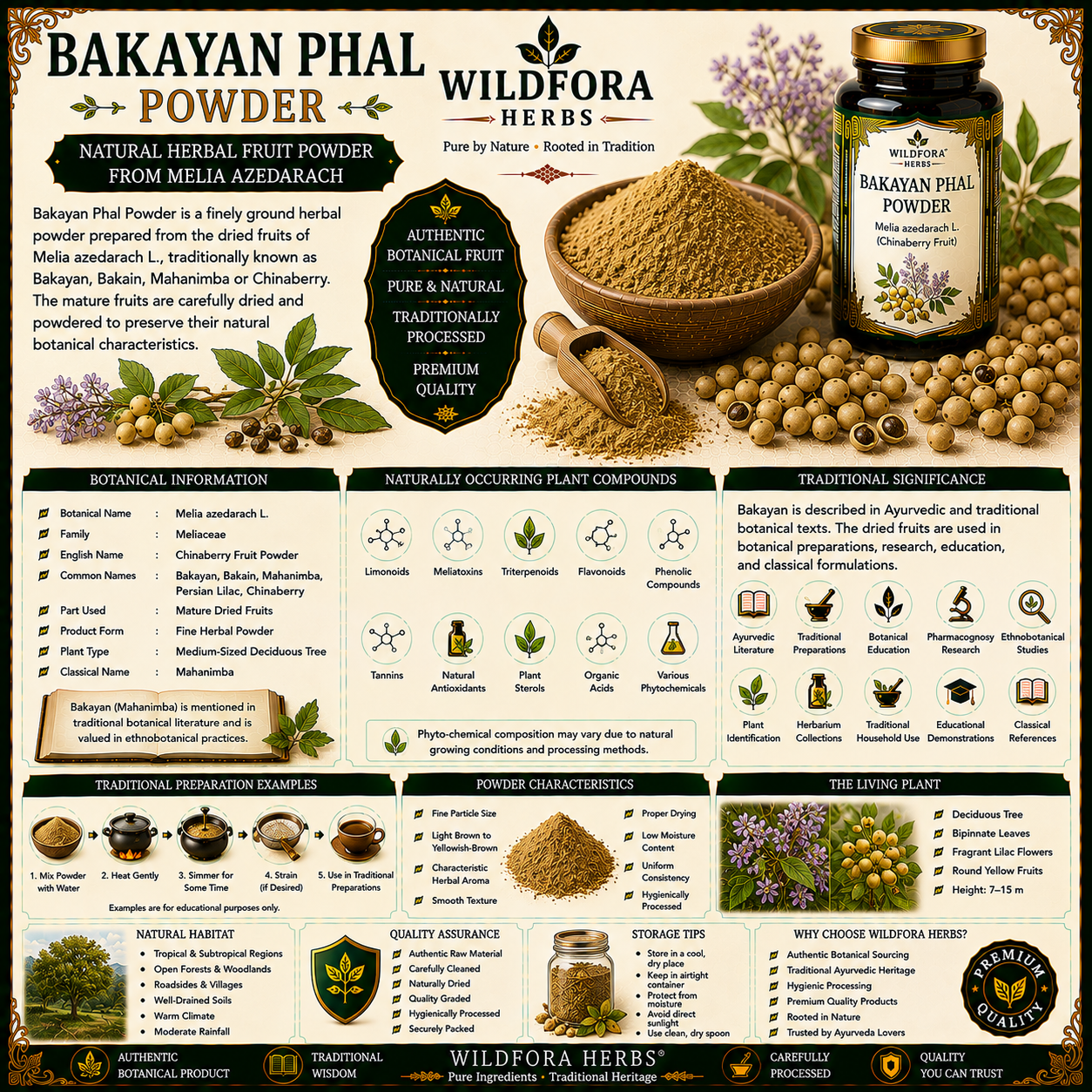 Bakayan Phal Powder Melia Azedarach | Mahanimba Fruit Powder