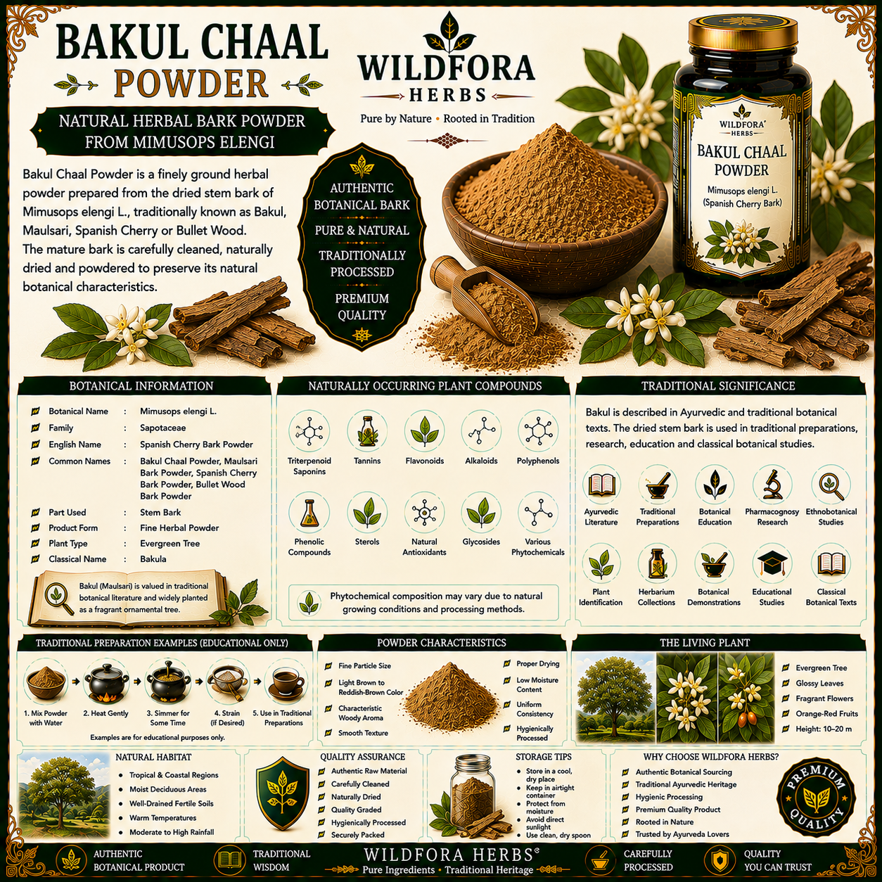 Bakul Chaal Powder Mimusops Elengi | Maulsari Bark Herbal Powder