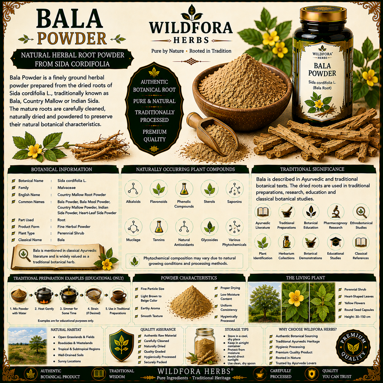 Bala Powder Sida Cordifolia | Natural Herbal Root Powder