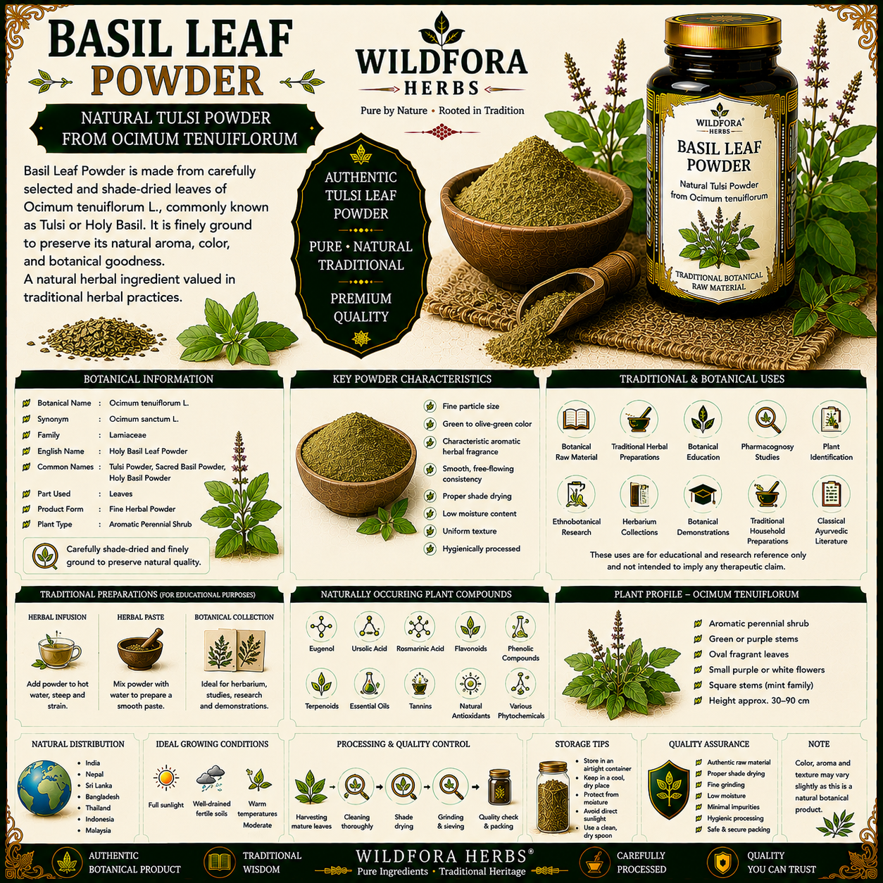 Basil Leaf Powder Ocimum Sanctum | Tulsi Leaf Herbal Powder