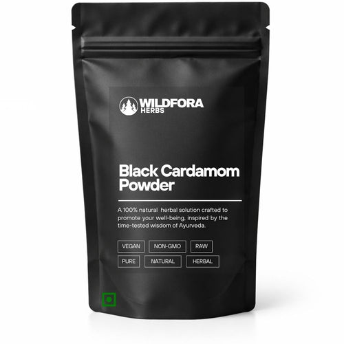 black cardamom powder, kali elaichi, amomum subulatum, spice powder, natural spice, wildfora, cooking spice, masala powder, seasoning spice, herbal product