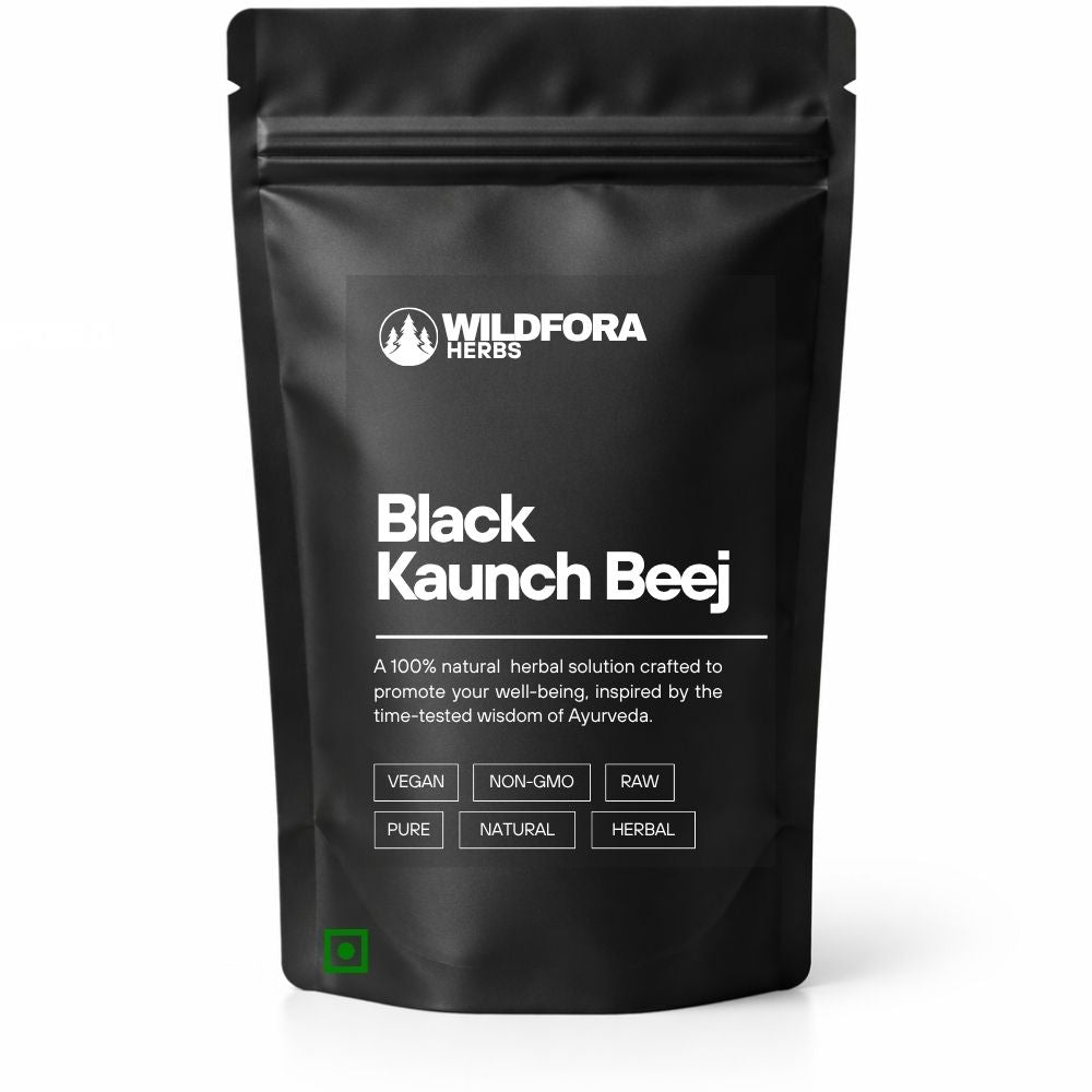 black kaunch beej, mucuna pruriens, cowhage seeds, wildfora herbs, herbal product, natural seeds, kaunch beej benefits, fayde, how to use kaunch seeds, ayurvedic seeds