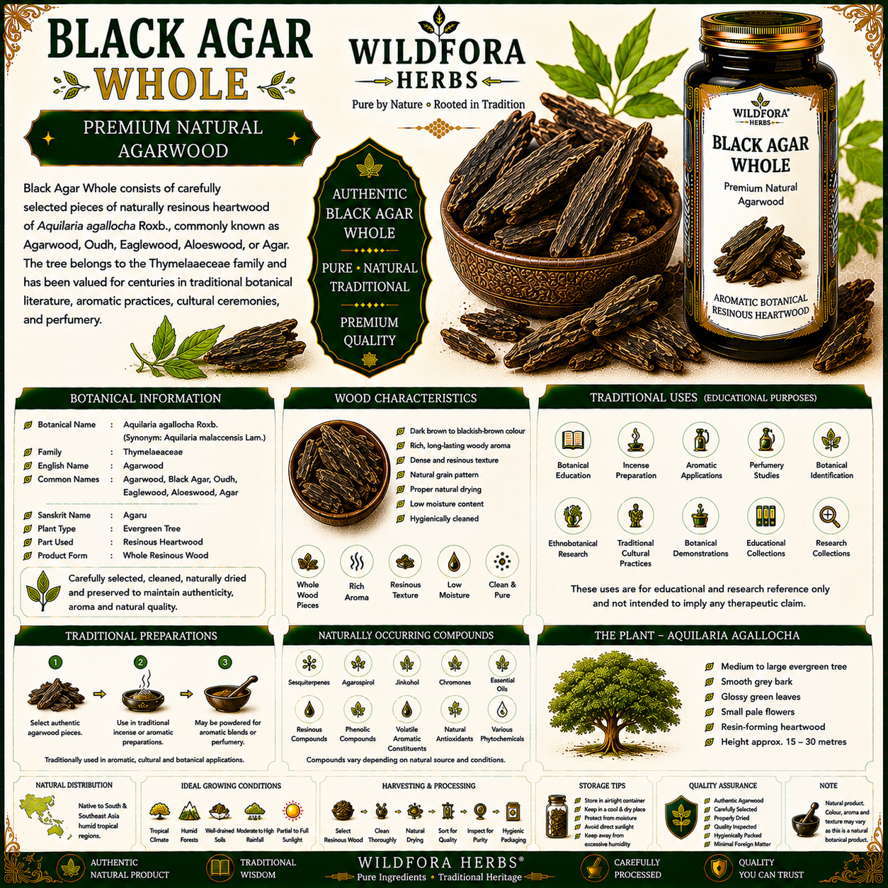 Black Agar Whole Aquilaria Agallocha Natural Agarwood
