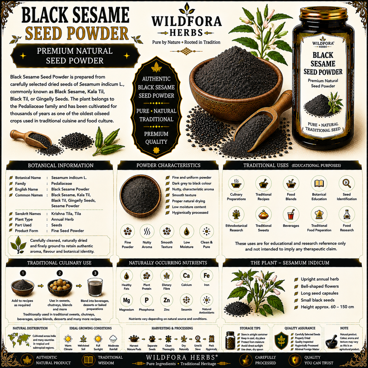 Black Sesame Seed Powder Sesamum Indicum | Kala Til Powder