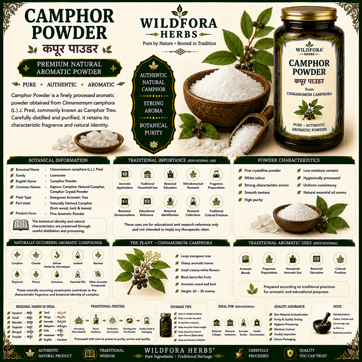 Camphor Powder Cinnamomum Camphora | Kapoor Natural Aromatic Powder