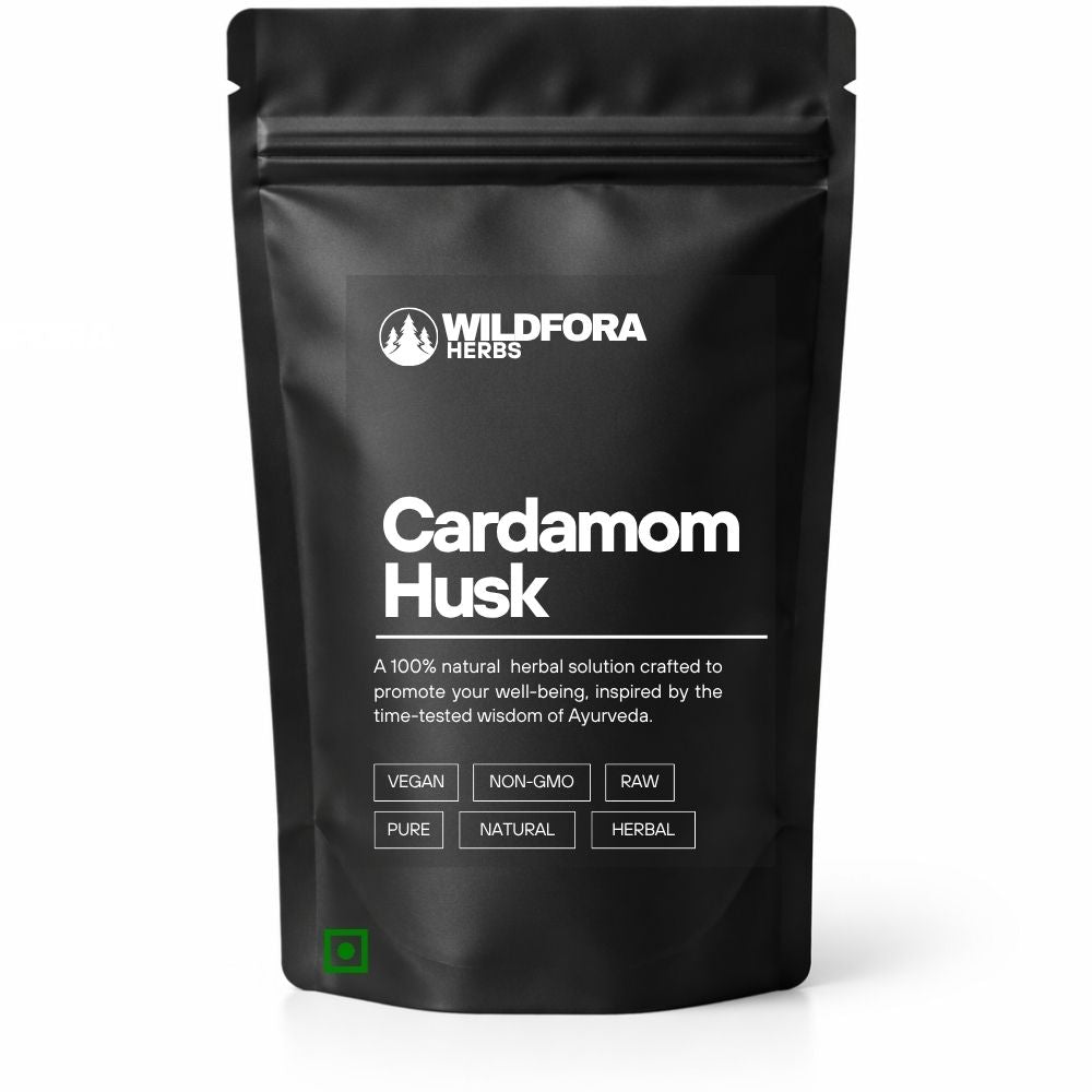 cardamom husk, elaichi chilka, green cardamom peel, wildfora herbs, spice product, natural spice, cardamom husk benefits, fayde, how to use elaichi husk, whole spices
