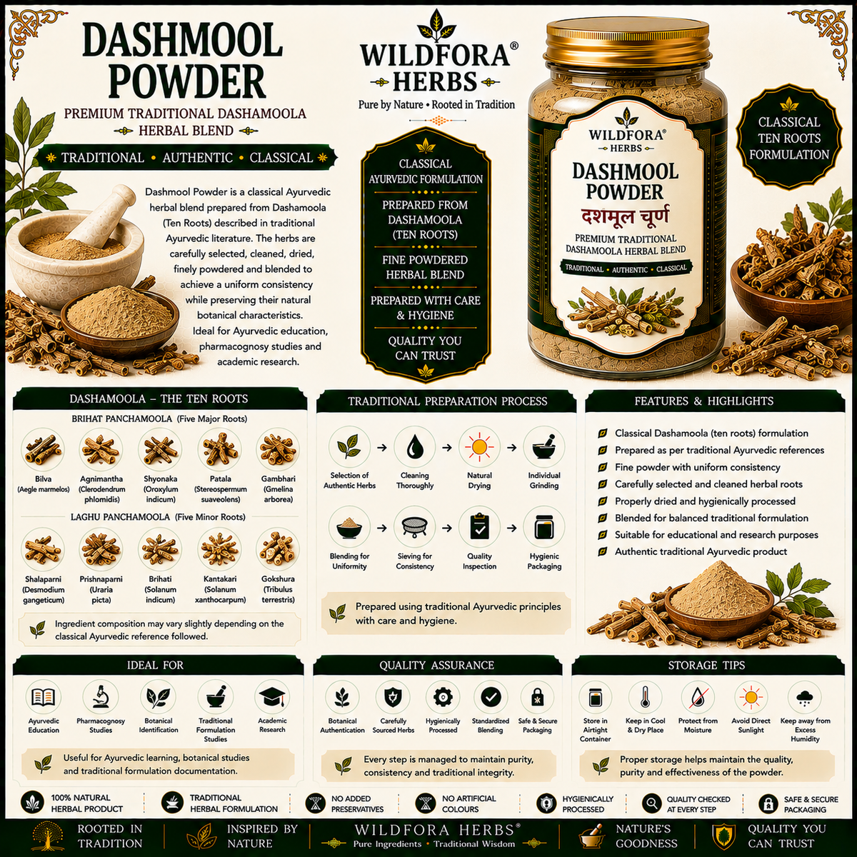 Dashmool Powder Dashamoola Herbal Blend | Dasmool Churna