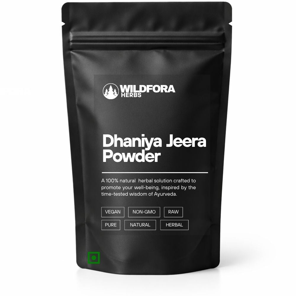 dhaniya jeera powder, coriander cumin, spice blend, natural spice, wildfora, cooking spice, masala powder, seasoning spice, food ingredient, plant based product