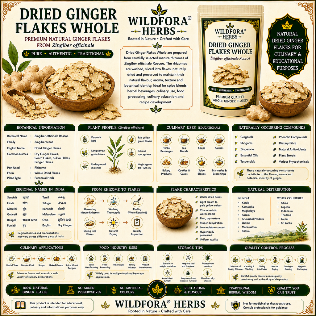 Dried Ginger Flakes Whole (Zingiber officinale) | Premium Natural Ginger Flakes