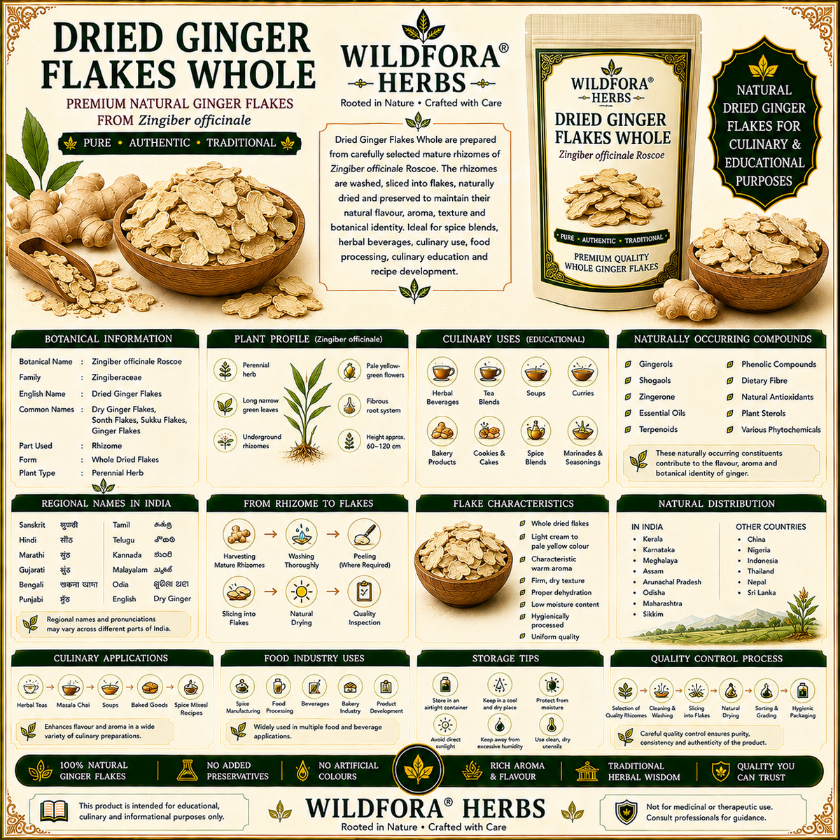 Dried Ginger Flakes Whole (Zingiber officinale) | Premium Natural Ginger Flakes
