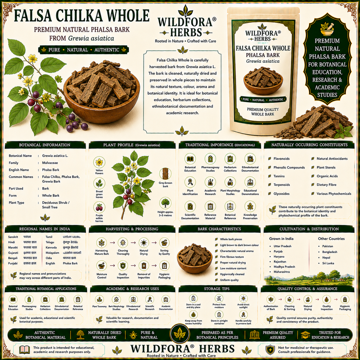 Falsa Chilka Phalsa Bark Grewia Asiatica Whole Herbal Product