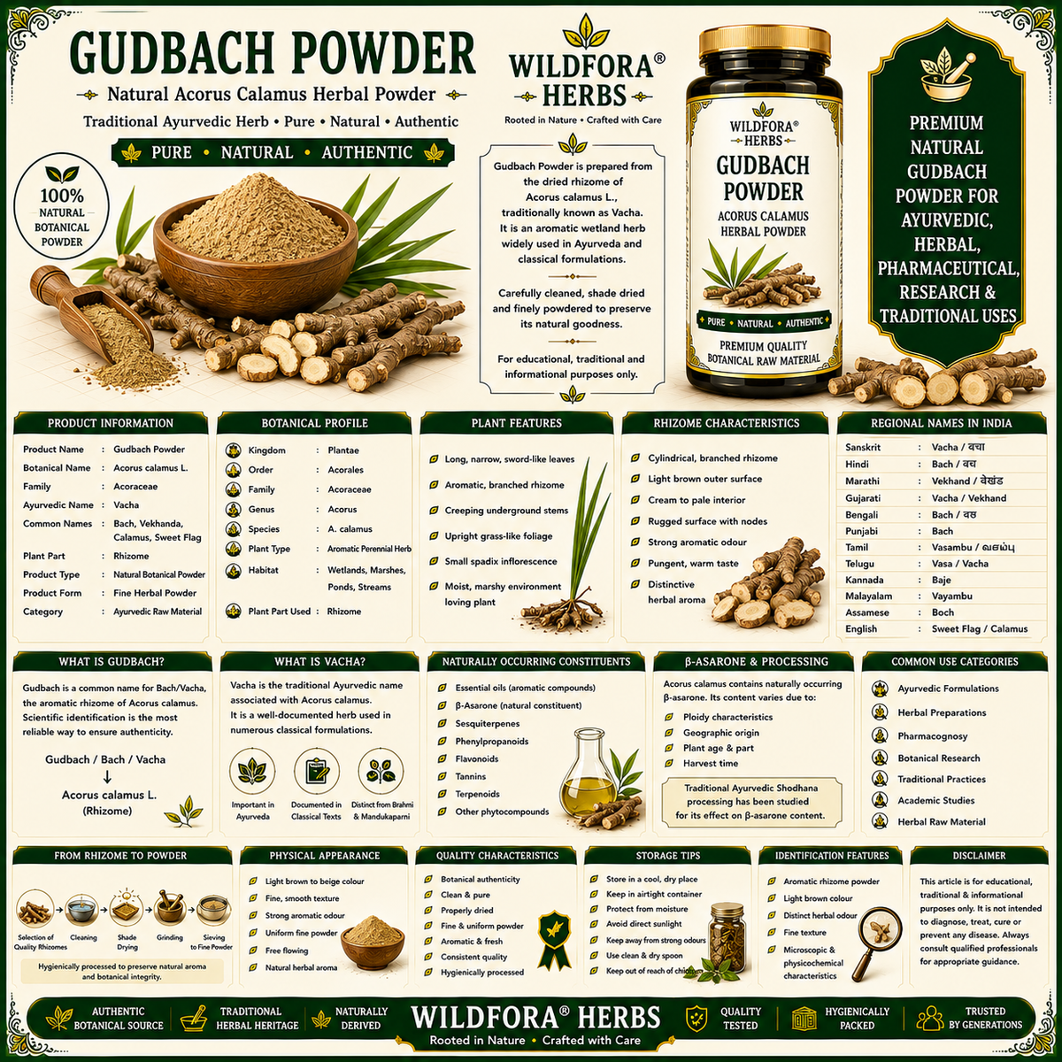 Gudbach Powder Acorus Calamus | Vach Sweet Flag Herbal Powder