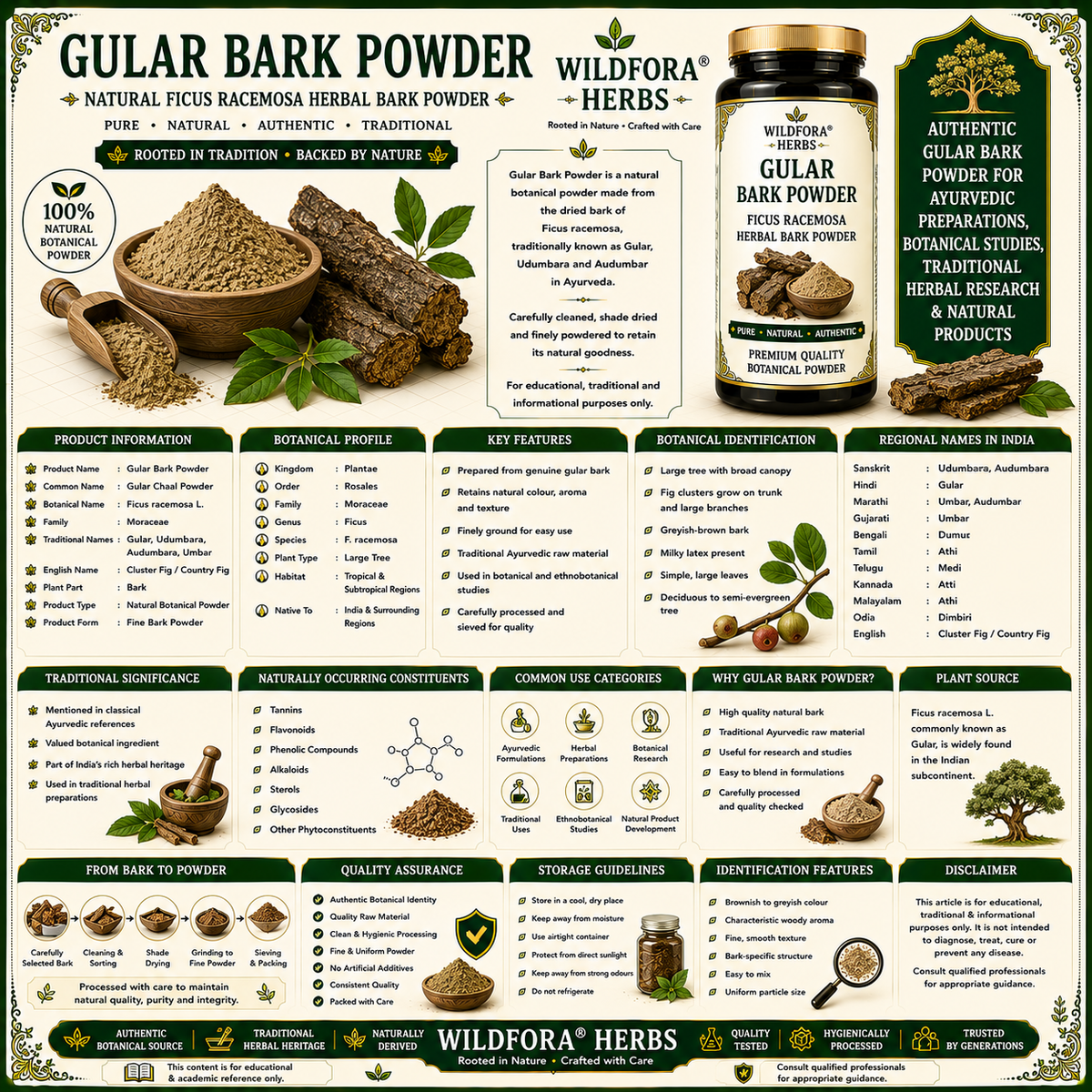 Gular Bark Powder Ficus Racemosa | Gular Chaal Herbal Powder
