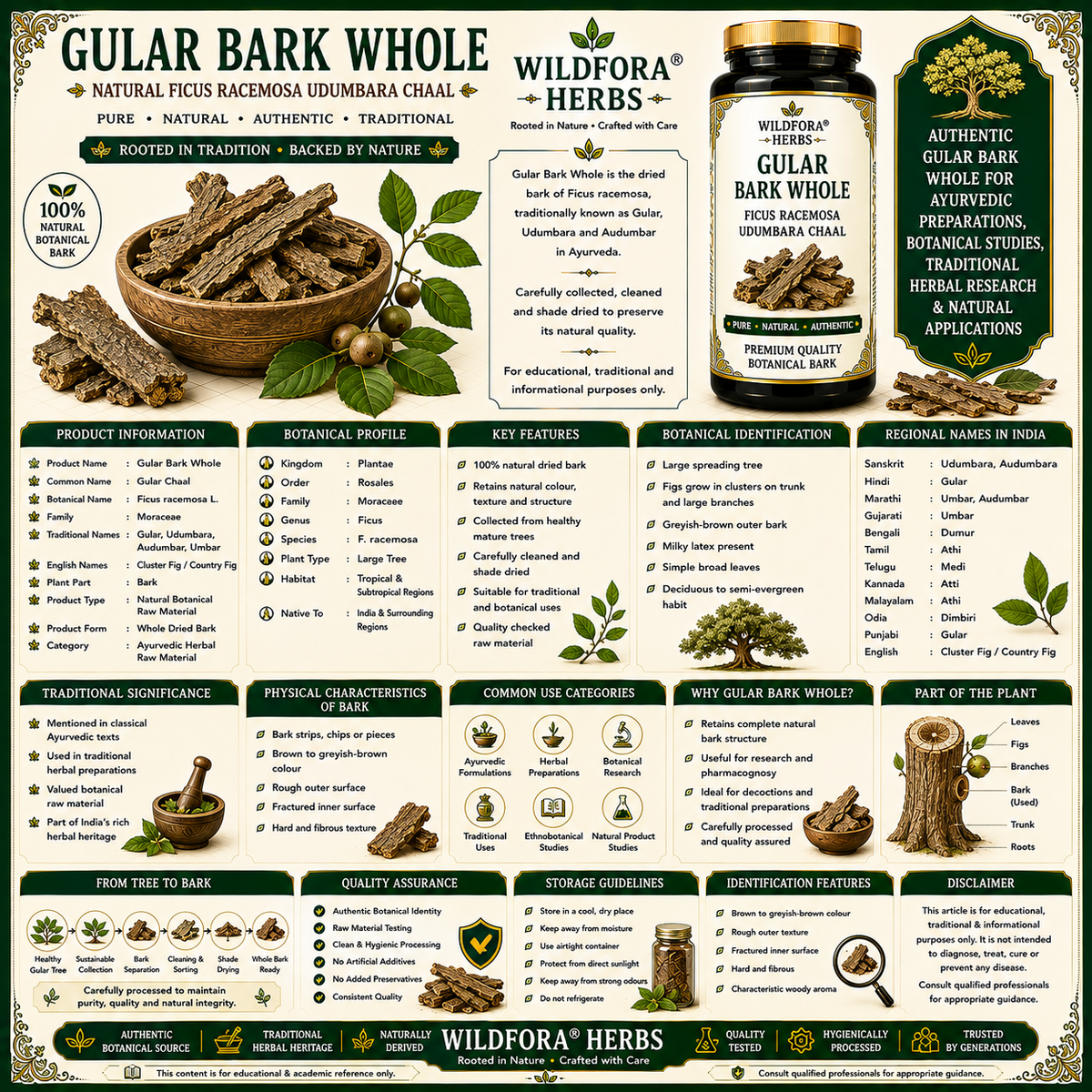 Gular Bark Whole Ficus Racemosa Natural Udumbara Chaal