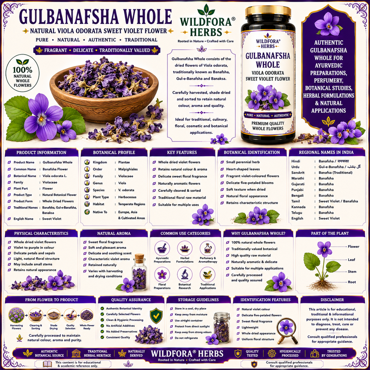 Gulbanafsha Whole Viola Odorata Natural Sweet Violet Flower