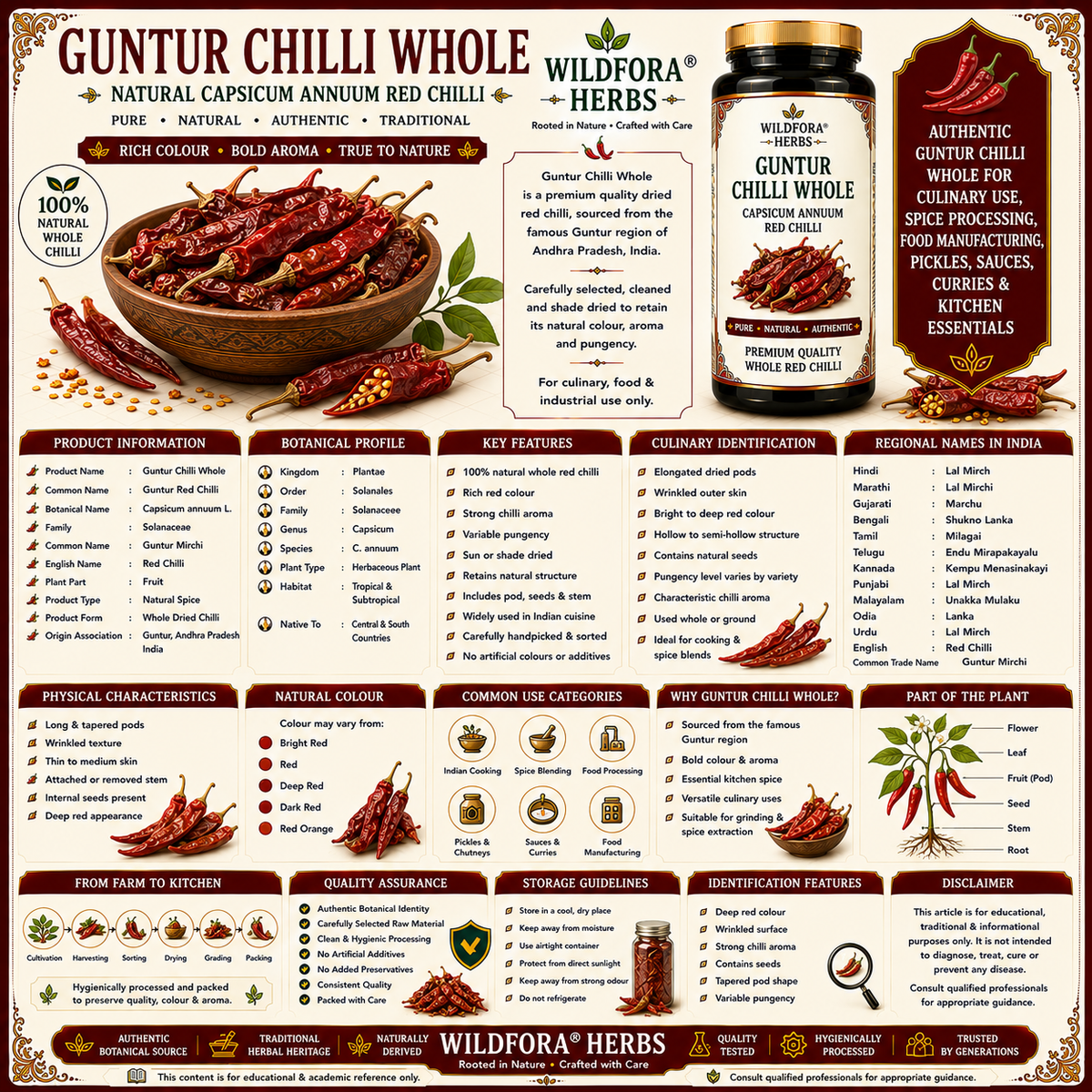 Guntur Chilli Whole Capsicum Annuum Natural Red Chilli