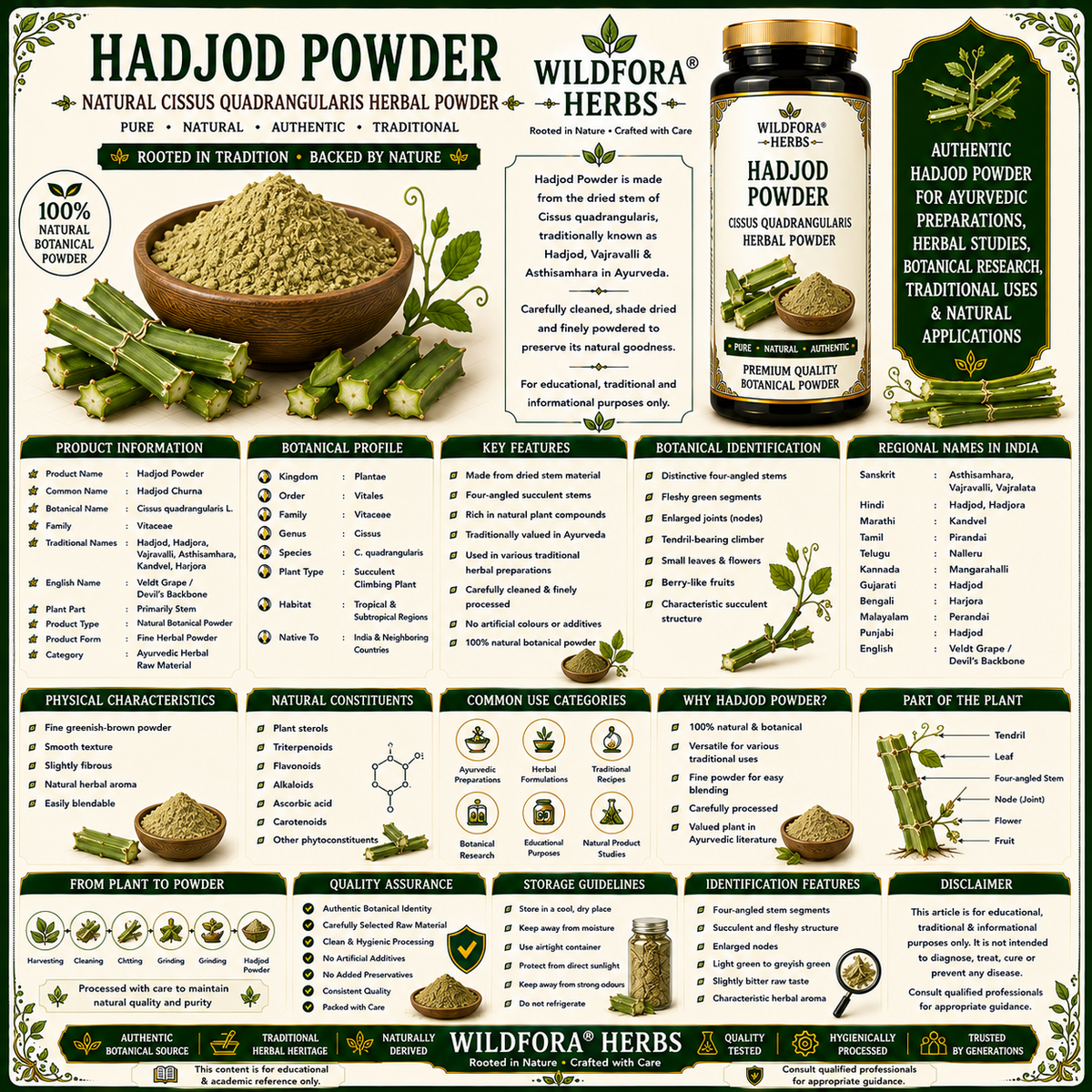 Hadjod Powder Cissus Quadrangularis | Vajravalli Herbal Powder