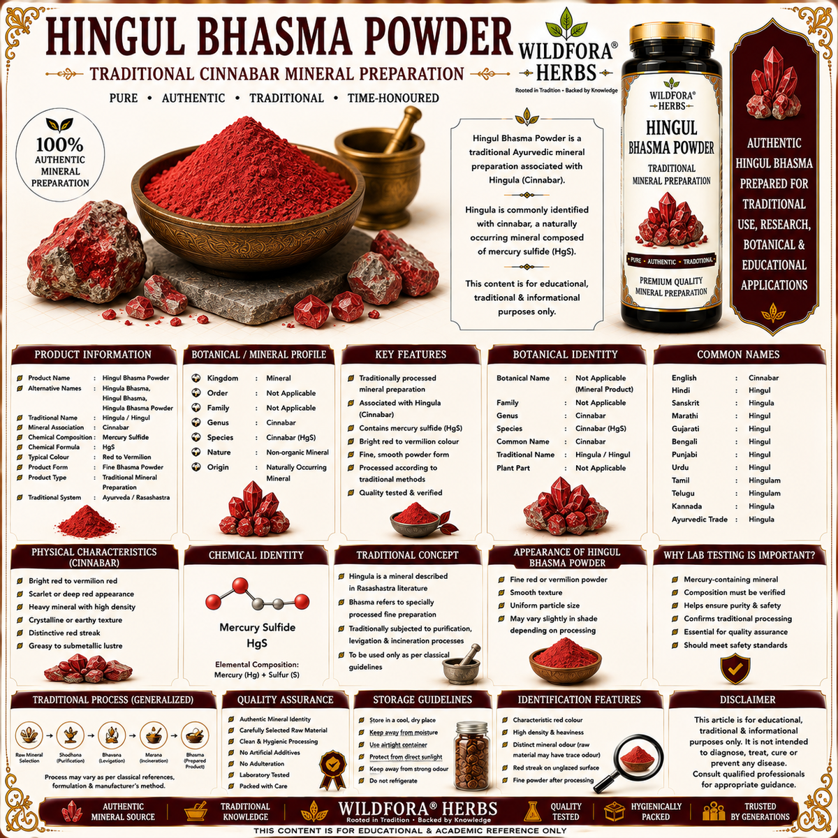 Hingul Bhasma Powder Cinnabar Mineral | Hingul Herbal Bhasma