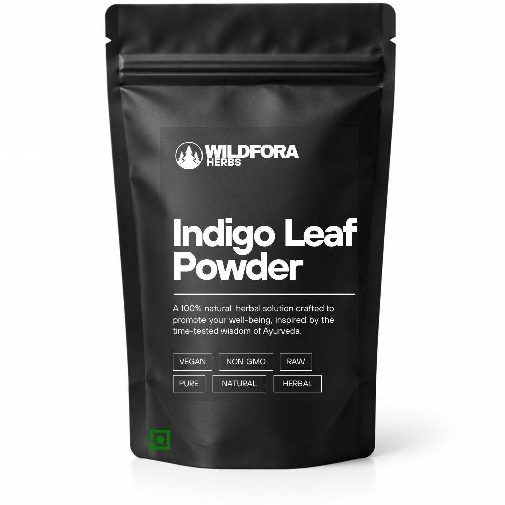indigo powder, indigofera tinctoria, herbal powder, natural dye, wildfora, leaf powder, herbal wellness, ayurvedic powder, traditional herb, plant powder