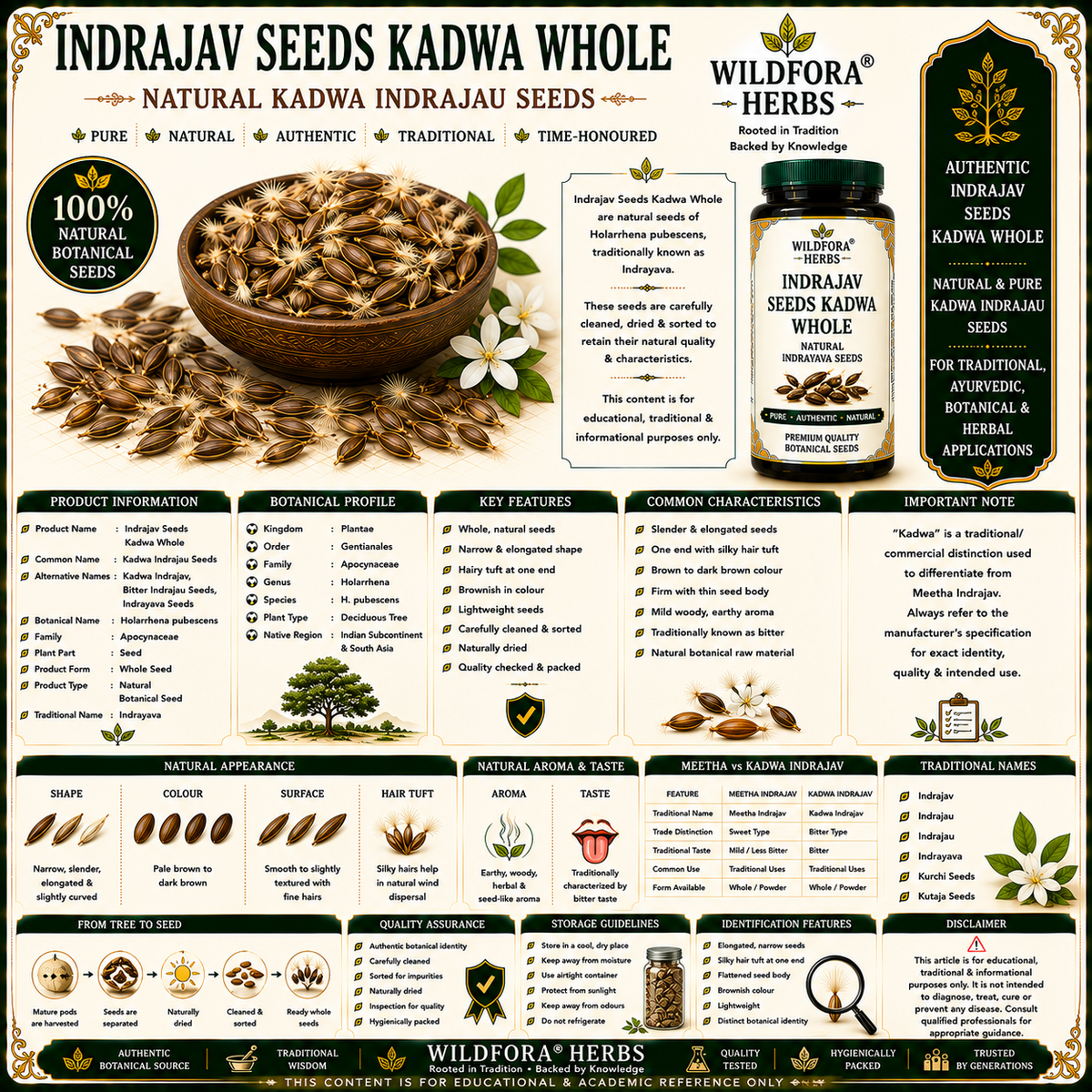 Indrajav Seeds Kadwa Whole Holarrhena Pubescens Natural Indrajau Kadwa