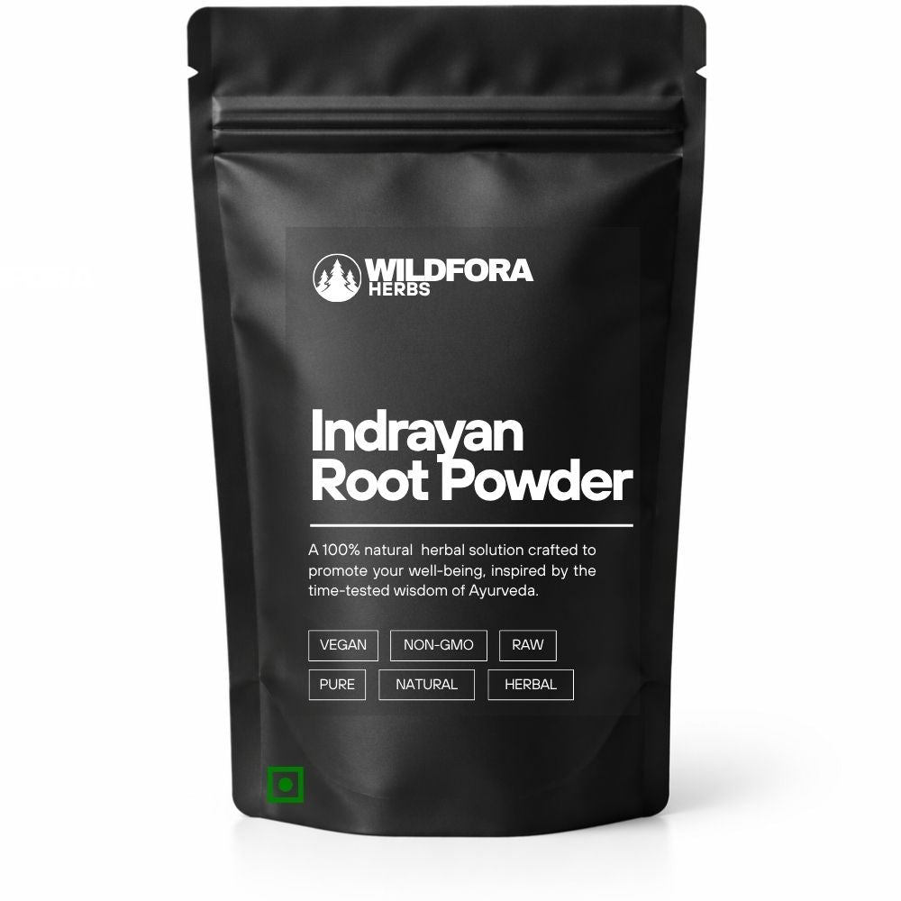 indrayan powder, citrullus colocynthis, herbal powder, natural supplement, wildfora, root powder, herbal wellness, ayurvedic powder, traditional herb, plant powder